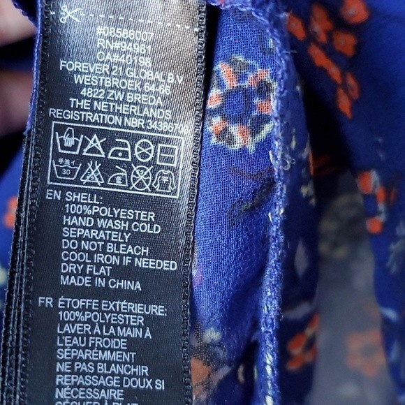 FOREVER 21 Blue floral dress boho cottage prairie puff sleeve ruffle large - Picture 7 of 10